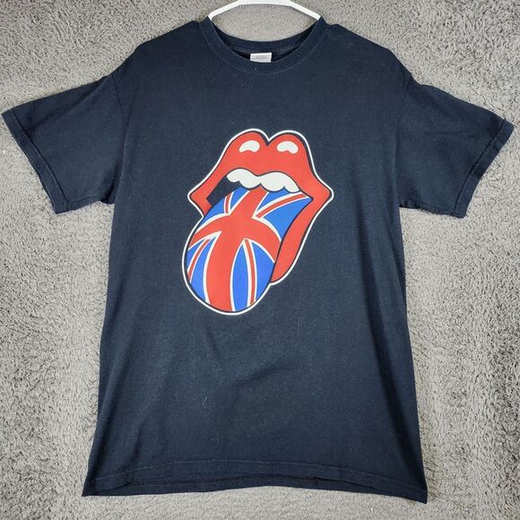 The Rolling Stones - British Flag Tongue Logo -‎ Ladies - Black Shirt - M - Picture 1 of 6
